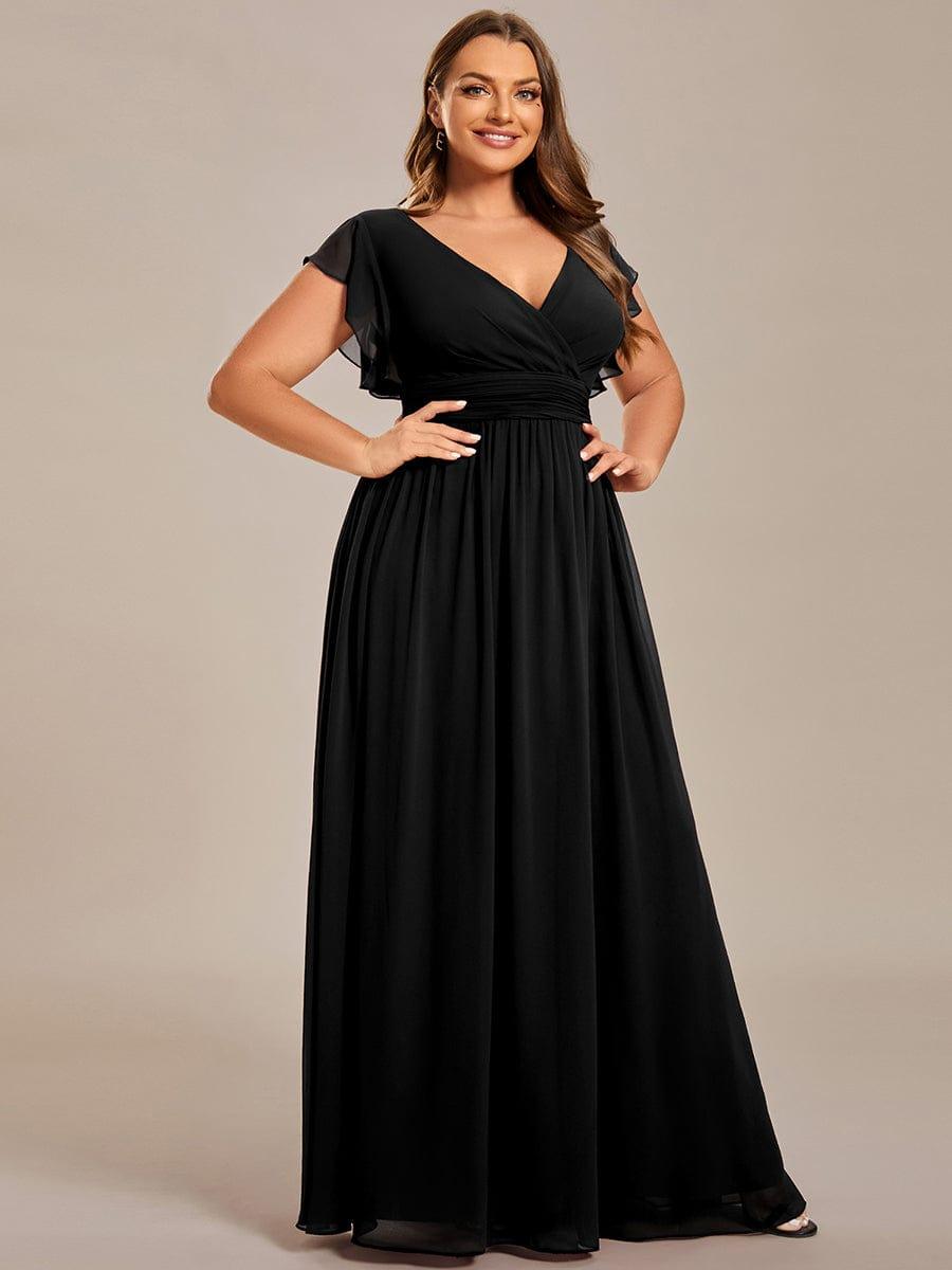 LILYANA|Back Cutout A-Line Pleated Ruffles Sleeve Chiffon Bridesmaid Dress