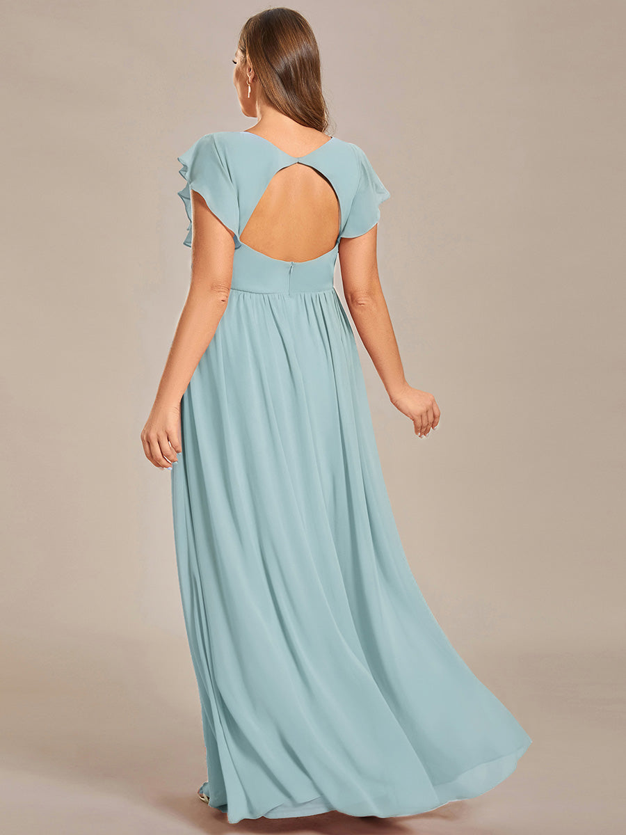LILYANA|Ruffles Sleeve Back Cutout A-Line Maxi Chiffon Bridesmaid Dress