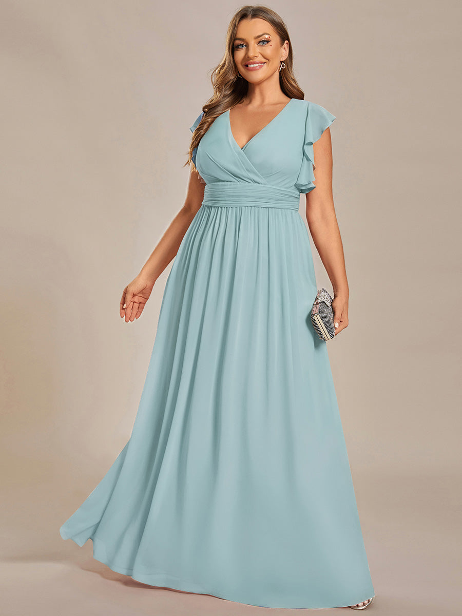 LILYANA|Ruffles Sleeve Back Cutout A-Line Maxi Chiffon Bridesmaid Dress