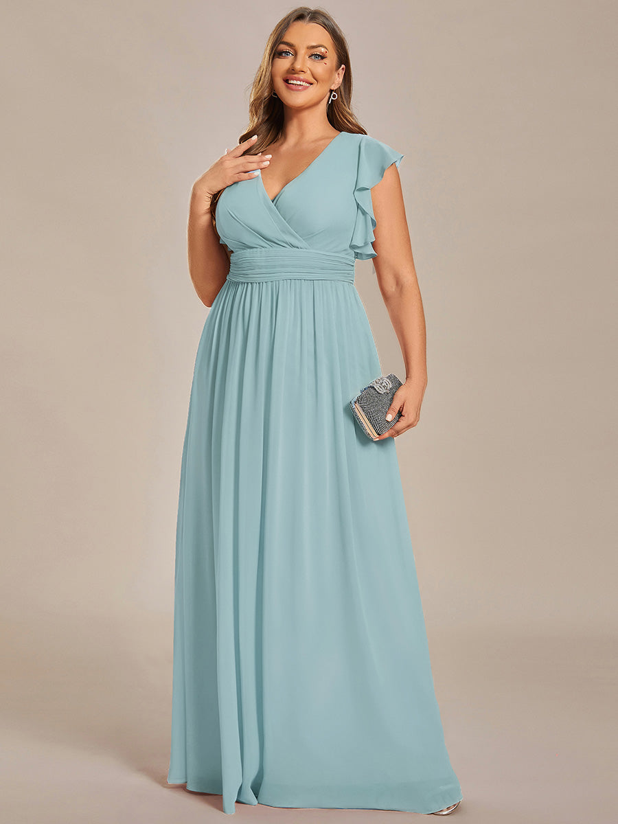 LILYANA|Ruffles Sleeve Back Cutout A-Line Maxi Chiffon Bridesmaid Dress