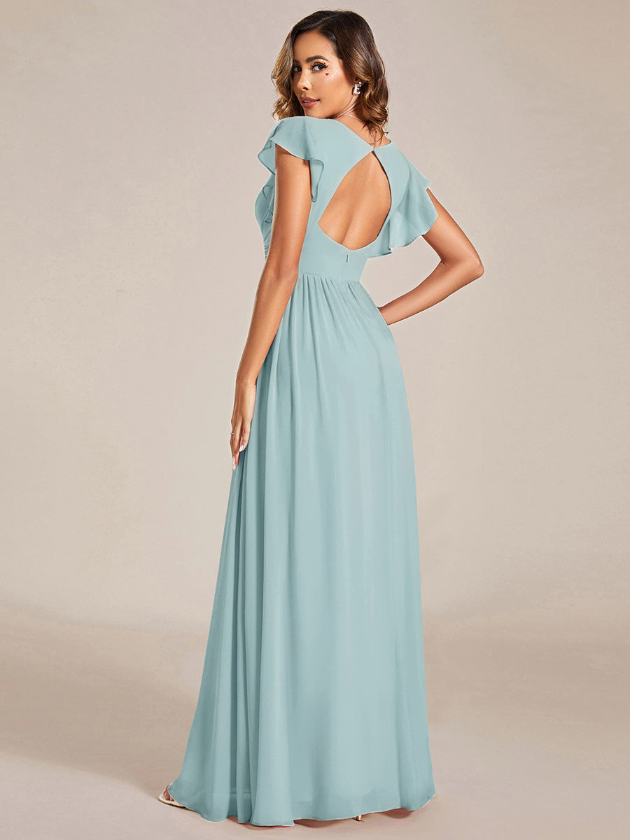 LILYANA|Ruffles Sleeve Back Cutout A-Line Maxi Chiffon Bridesmaid Dress