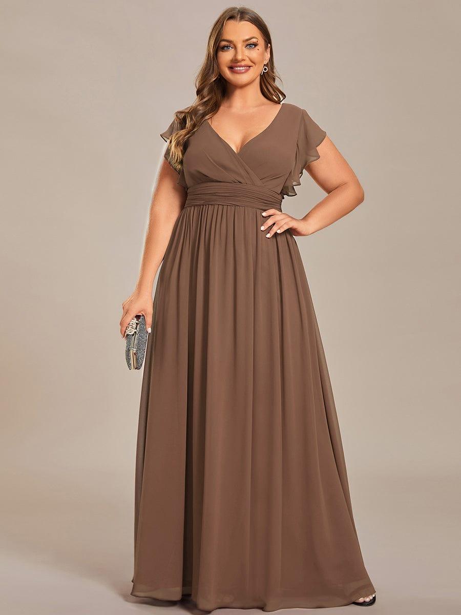 LILYANA|Back Cutout A-Line Pleated Ruffles Sleeve Chiffon Bridesmaid Dress