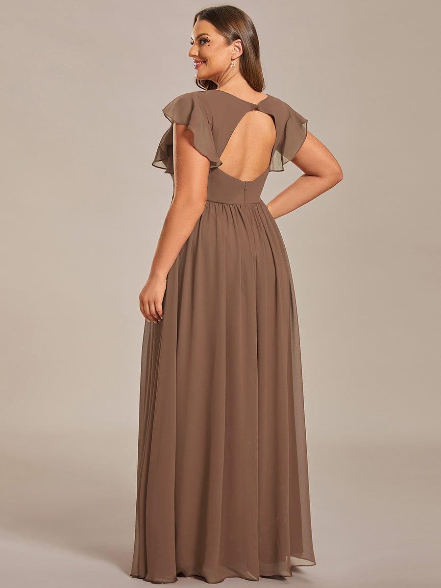LILYANA|Back Cutout A-Line Pleated Ruffles Sleeve Chiffon Bridesmaid Dress