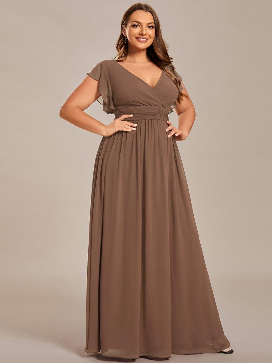 LILYANA|Back Cutout A-Line Pleated Ruffles Sleeve Chiffon Bridesmaid Dress
