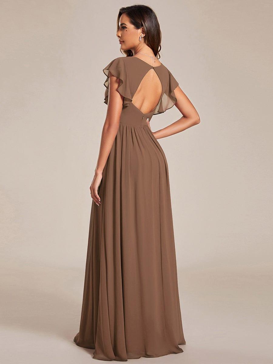 LILYANA|Back Cutout A-Line Pleated Ruffles Sleeve Chiffon Bridesmaid Dress
