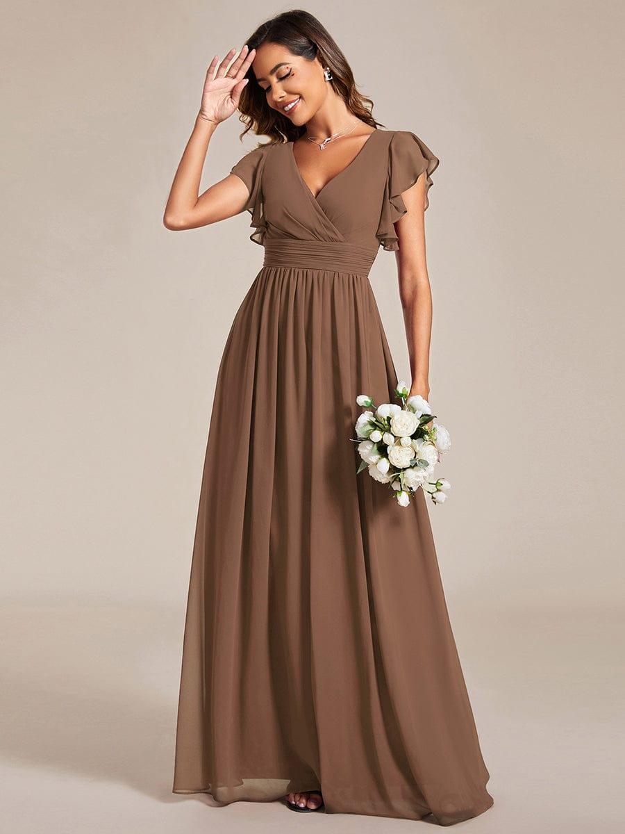 LILYANA|Back Cutout A-Line Pleated Ruffles Sleeve Chiffon Bridesmaid Dress