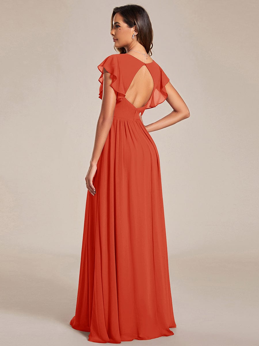 LILYANA|Back Cutout A-Line Pleated Ruffles Sleeve Chiffon Bridesmaid Dress