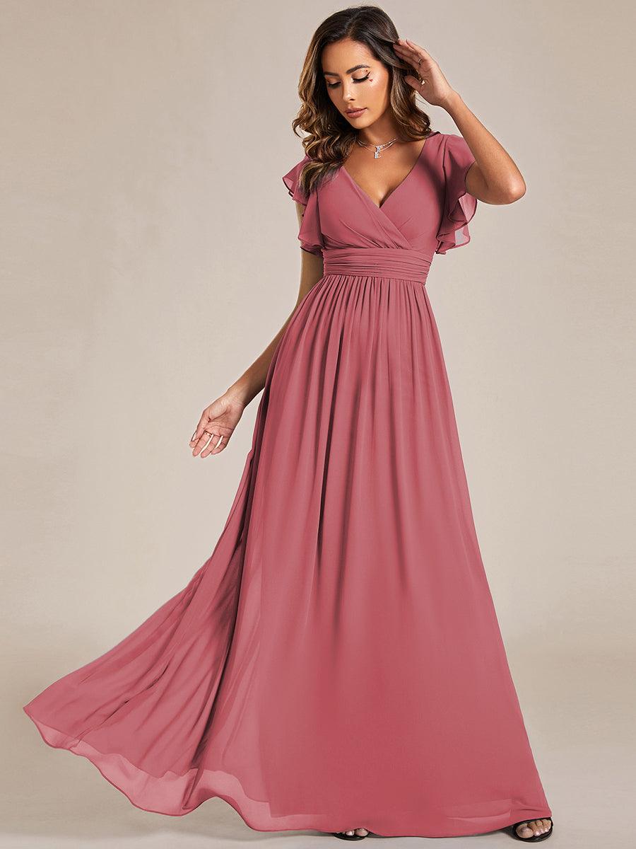 LILYANA|Ruffles Sleeve Back Cutout A-Line Maxi Chiffon Bridesmaid Dress