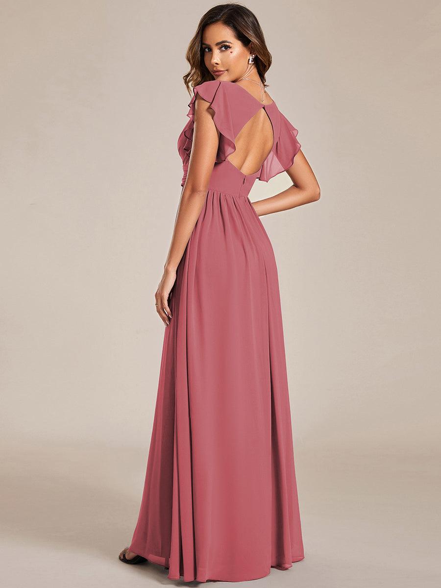 LILYANA|Ruffles Sleeve Back Cutout A-Line Maxi Chiffon Bridesmaid Dress