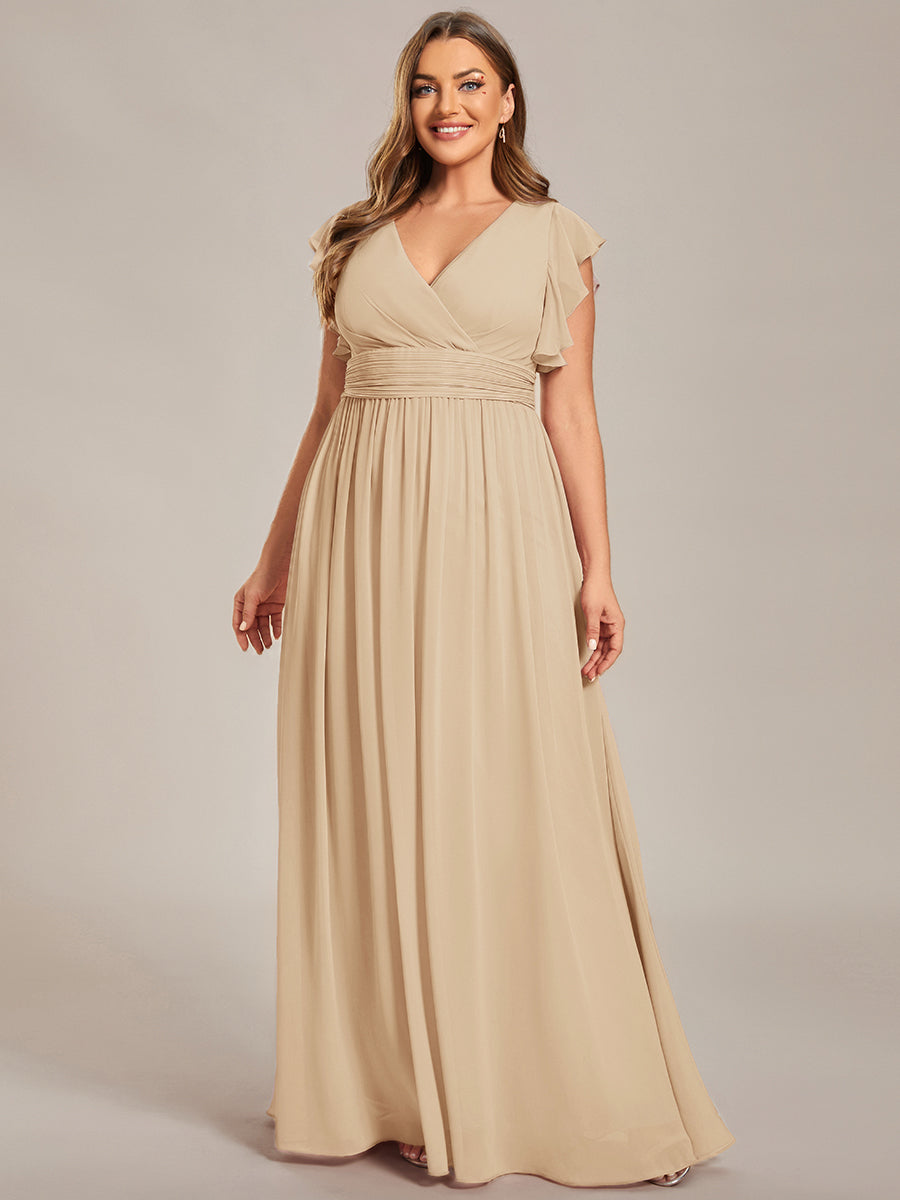 LILYANA|Back Cutout A-Line Pleated Ruffles Sleeve Chiffon Bridesmaid Dress