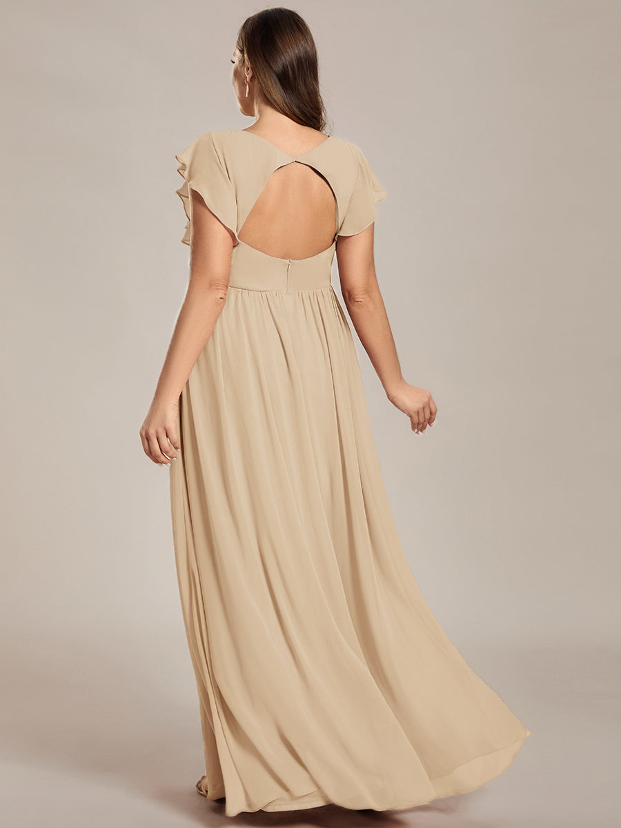 LILYANA|Back Cutout A-Line Pleated Ruffles Sleeve Chiffon Bridesmaid Dress