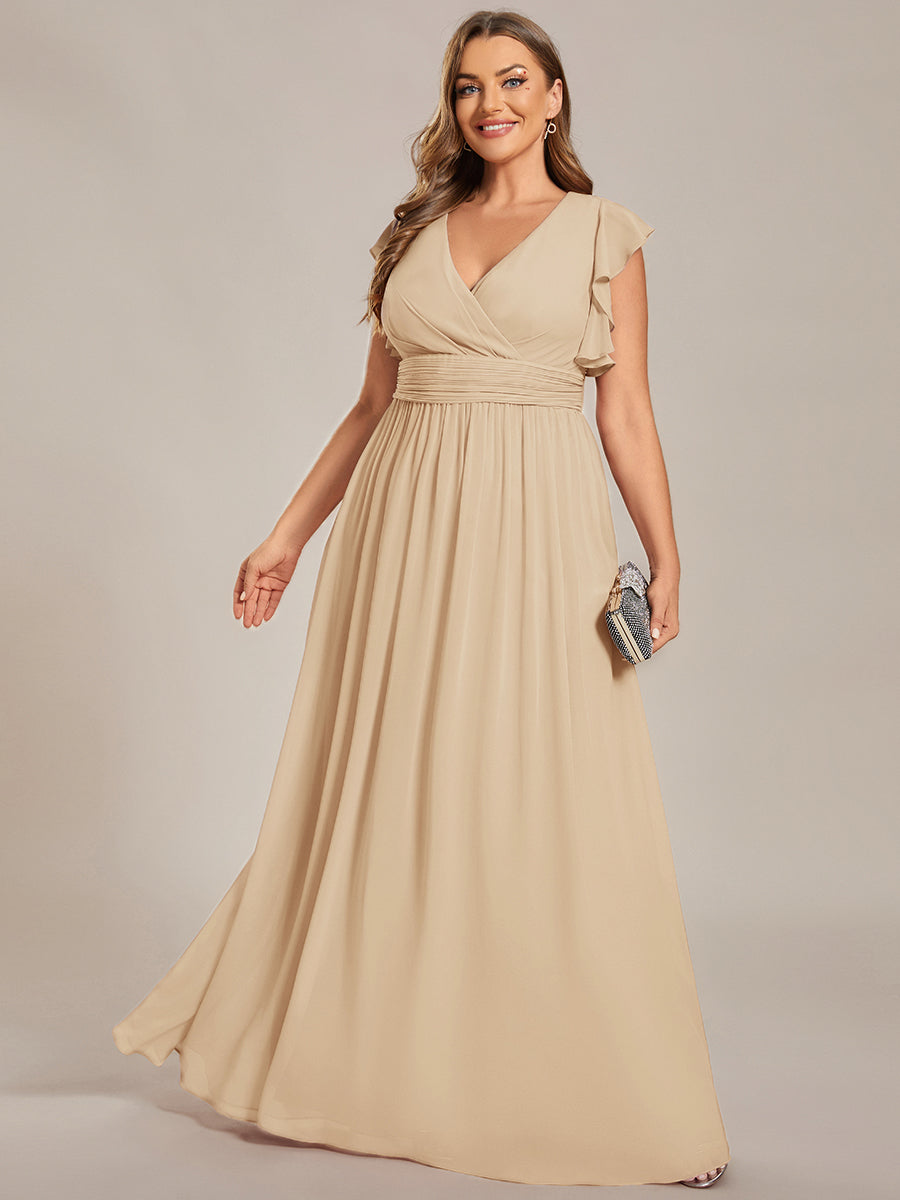 LILYANA|Back Cutout A-Line Pleated Ruffles Sleeve Chiffon Bridesmaid Dress