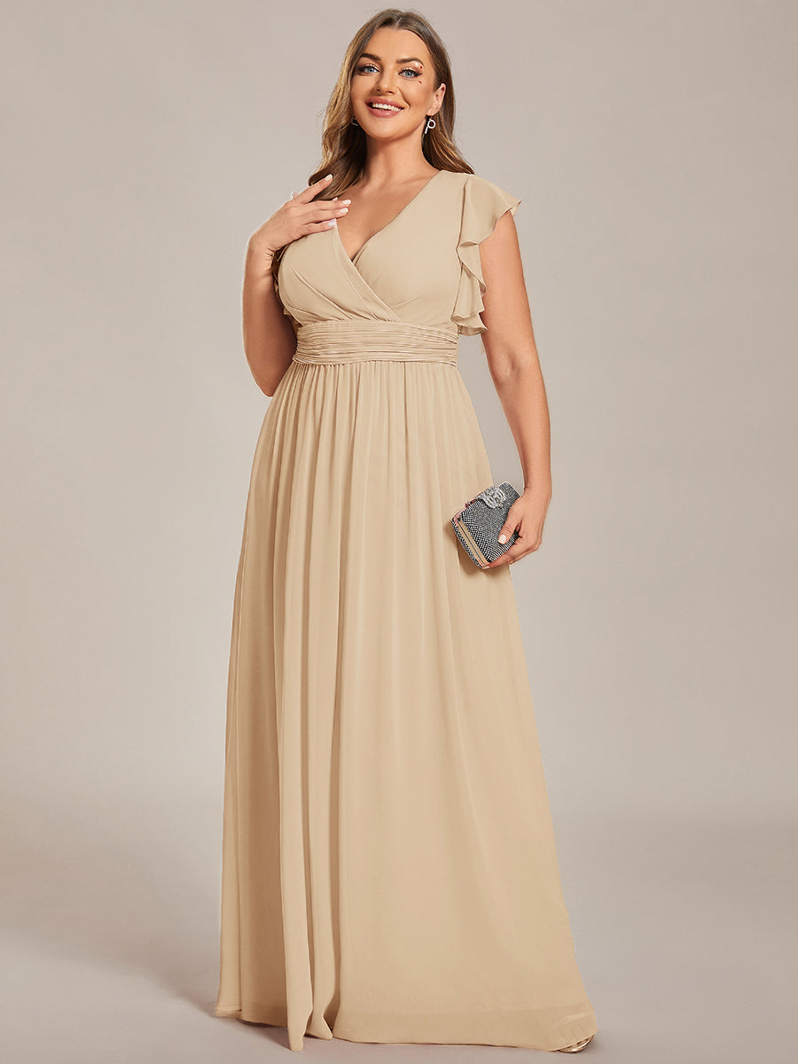 LILYANA|Back Cutout A-Line Pleated Ruffles Sleeve Chiffon Bridesmaid Dress