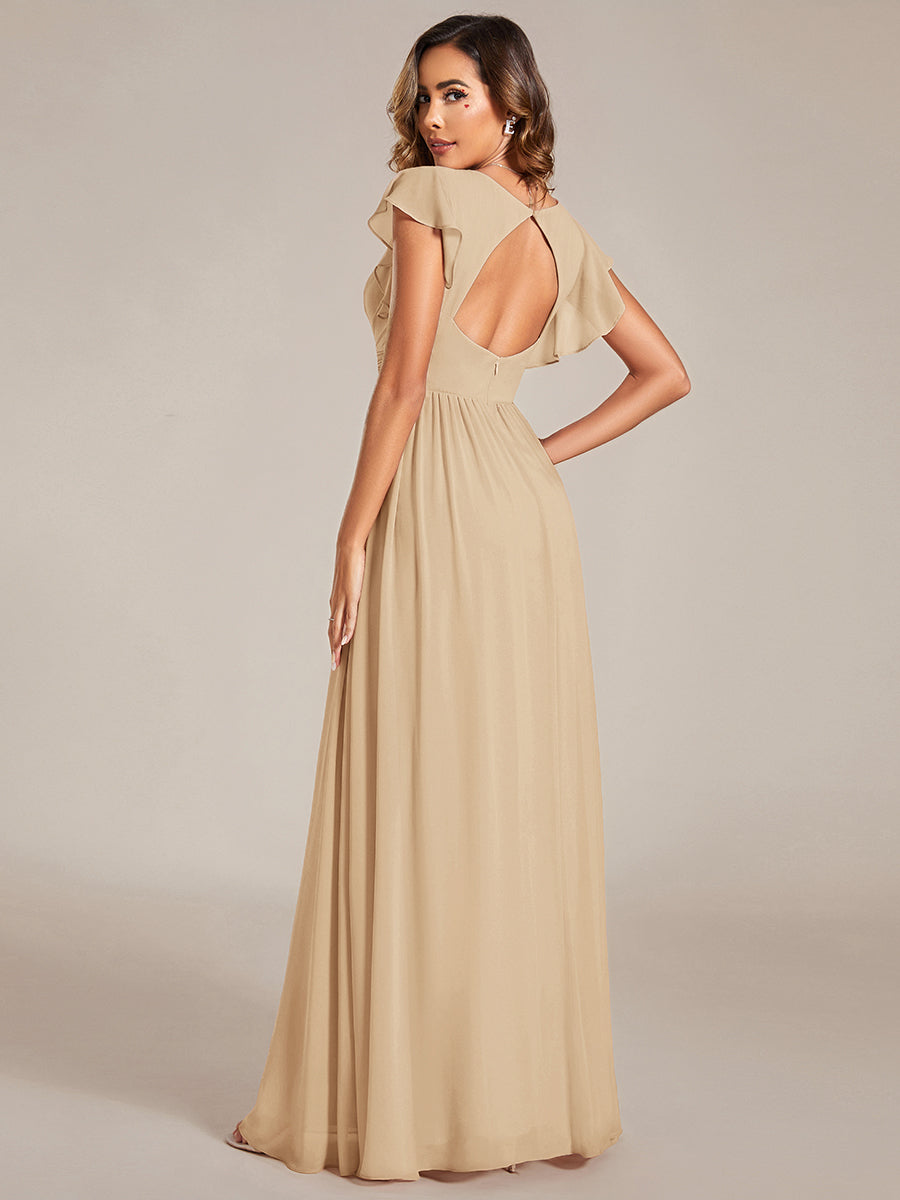 LILYANA|Back Cutout A-Line Pleated Ruffles Sleeve Chiffon Bridesmaid Dress