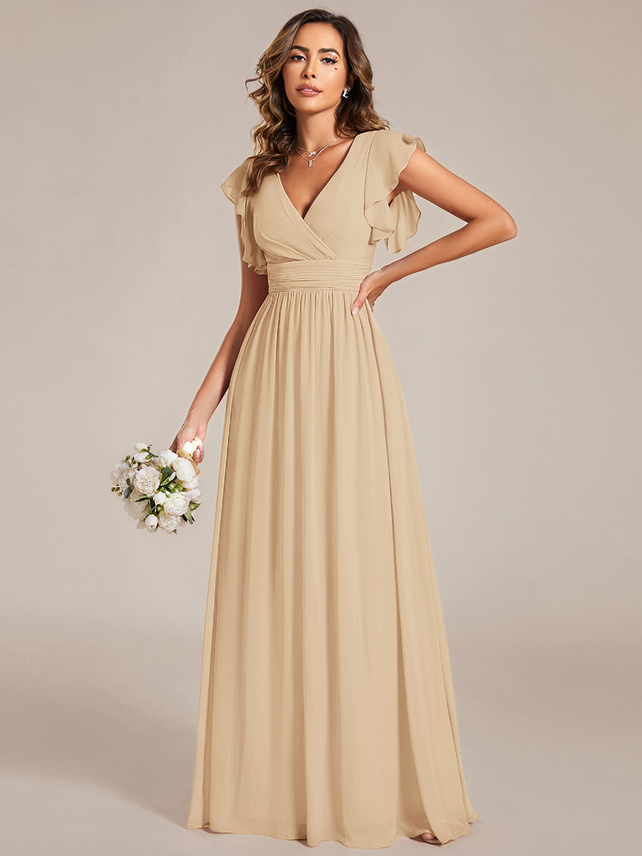 LILYANA|Back Cutout A-Line Pleated Ruffles Sleeve Chiffon Bridesmaid Dress