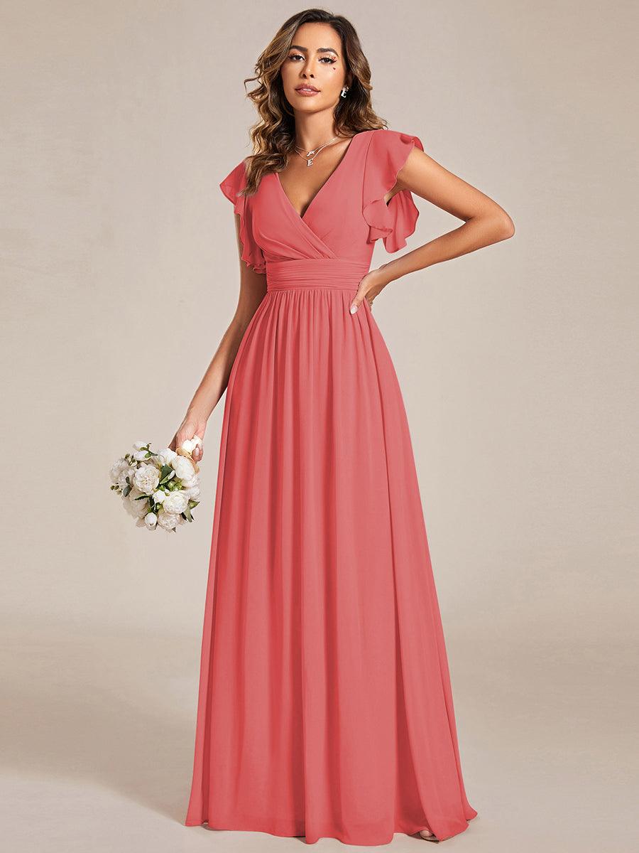 LILYANA|Ruffles Sleeve Back Cutout A-Line Maxi Chiffon Bridesmaid Dress
