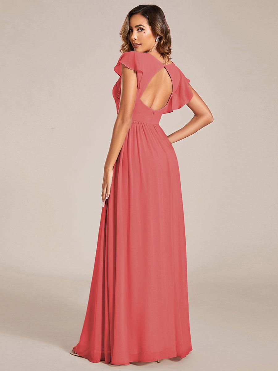 LILYANA|Ruffles Sleeve Back Cutout A-Line Maxi Chiffon Bridesmaid Dress