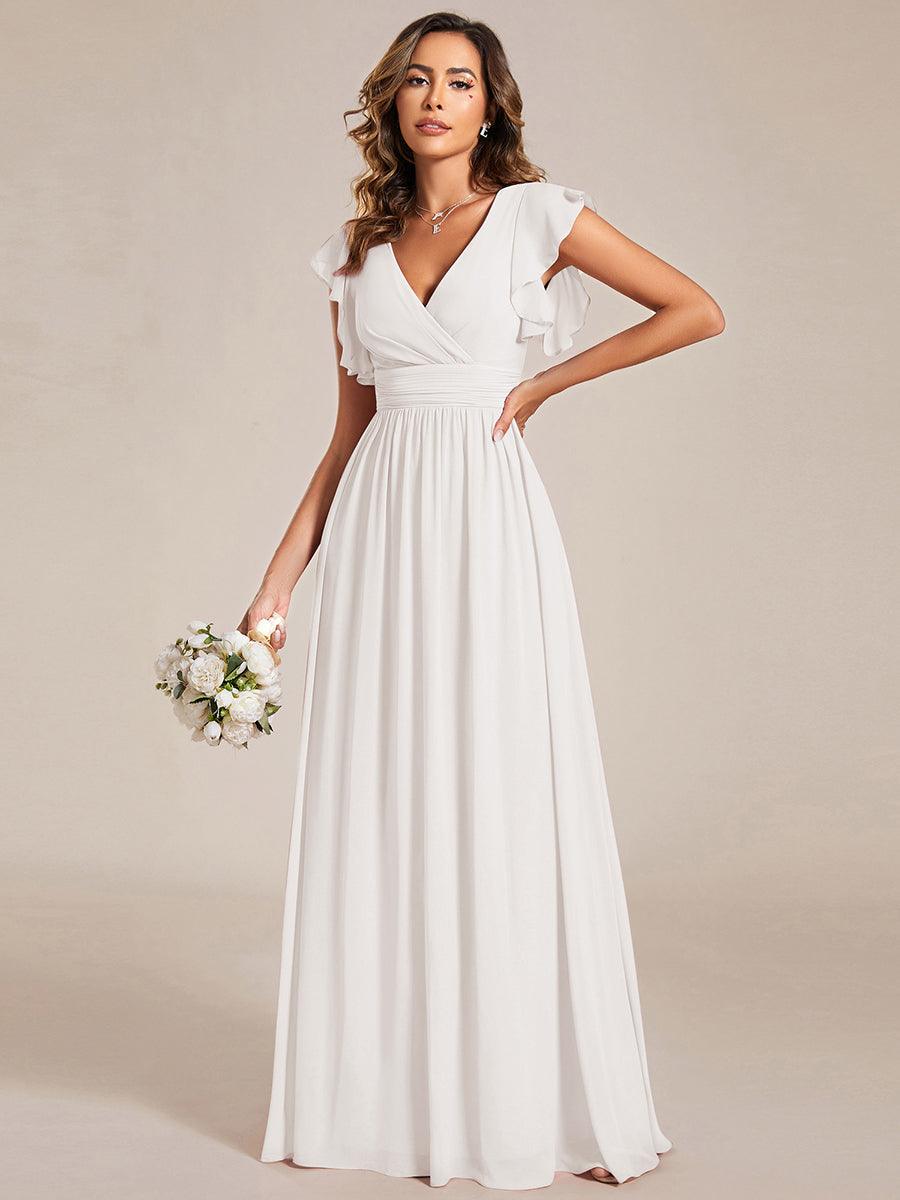 LILYANA|Ruffles Sleeve Back Cutout A-Line Maxi Chiffon Bridesmaid Dress