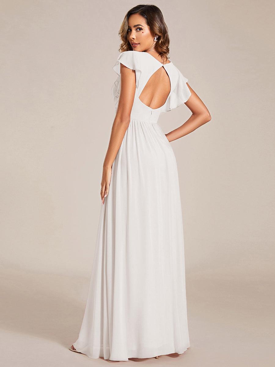 LILYANA|Ruffles Sleeve Back Cutout A-Line Maxi Chiffon Bridesmaid Dress