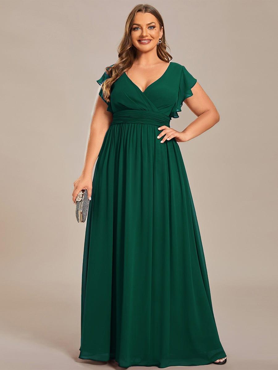 LILYANA|Back Cutout A-Line Pleated Ruffles Sleeve Chiffon Bridesmaid Dress