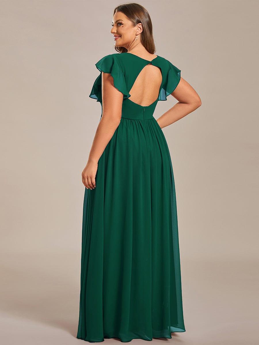 LILYANA|Back Cutout A-Line Pleated Ruffles Sleeve Chiffon Bridesmaid Dress