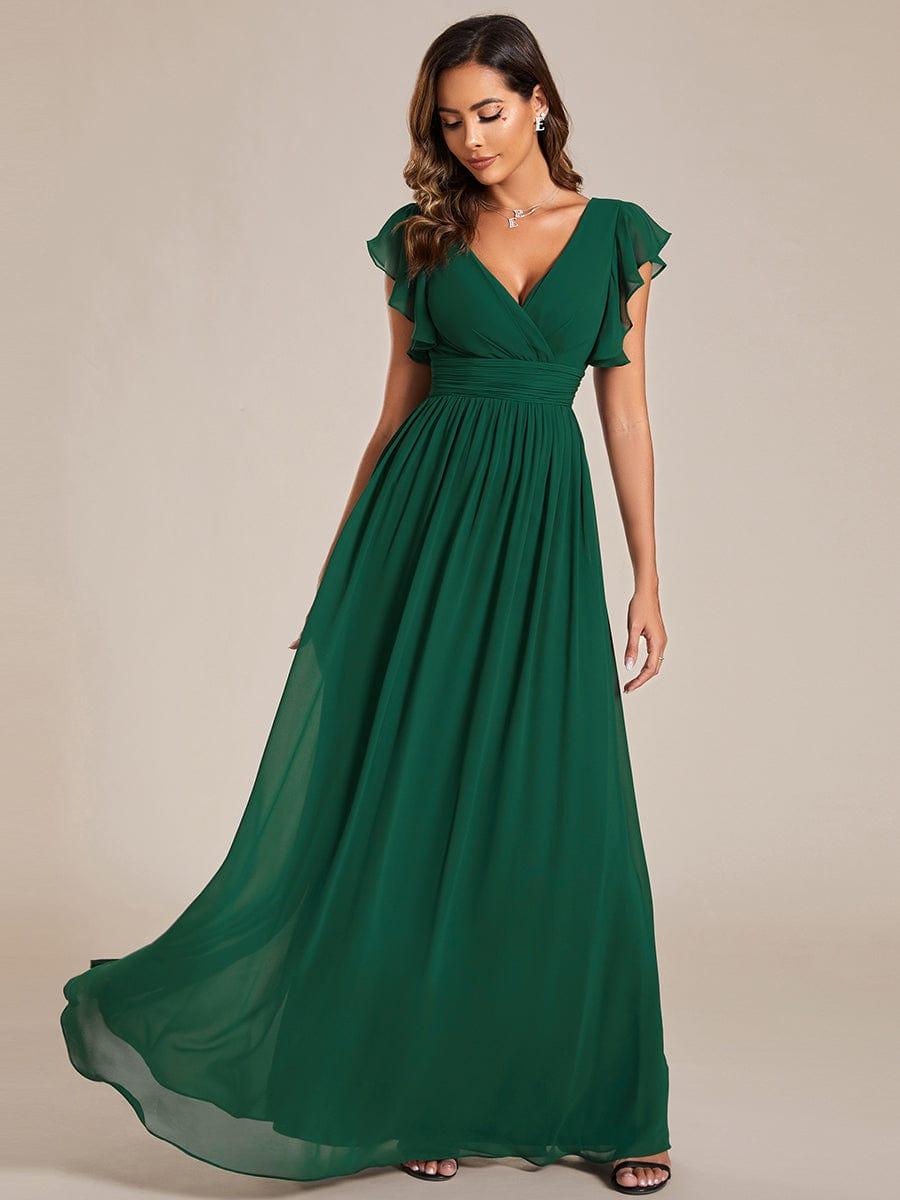 LILYANA|Back Cutout A-Line Pleated Ruffles Sleeve Chiffon Bridesmaid Dress