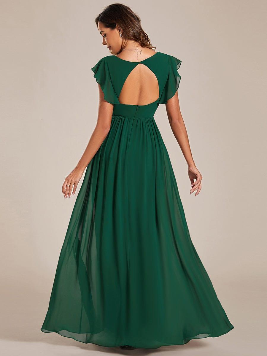 LILYANA|Back Cutout A-Line Pleated Ruffles Sleeve Chiffon Bridesmaid Dress