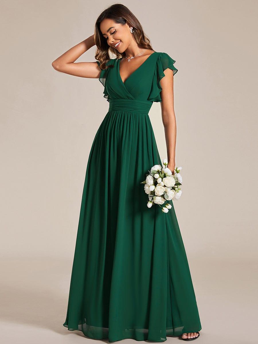 LILYANA|Back Cutout A-Line Pleated Ruffles Sleeve Chiffon Bridesmaid Dress
