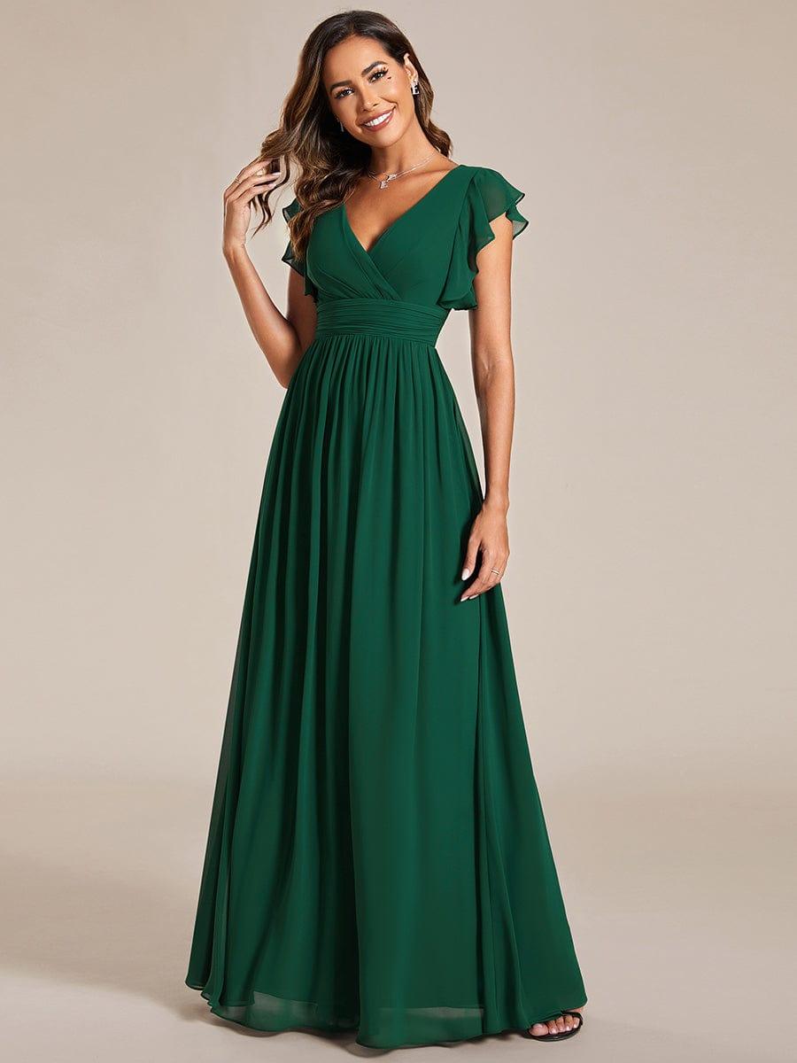 LILYANA|Back Cutout A-Line Pleated Ruffles Sleeve Chiffon Bridesmaid Dress