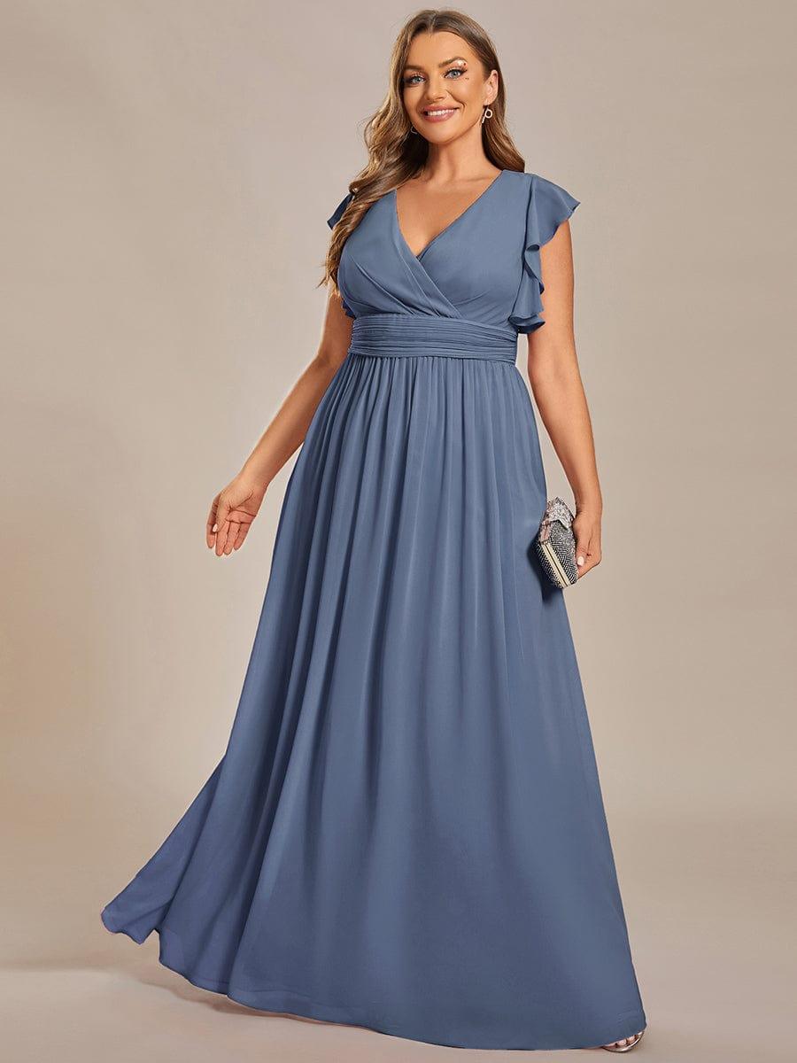 LILYANA|Back Cutout A-Line Pleated Ruffles Sleeve Chiffon Bridesmaid Dress