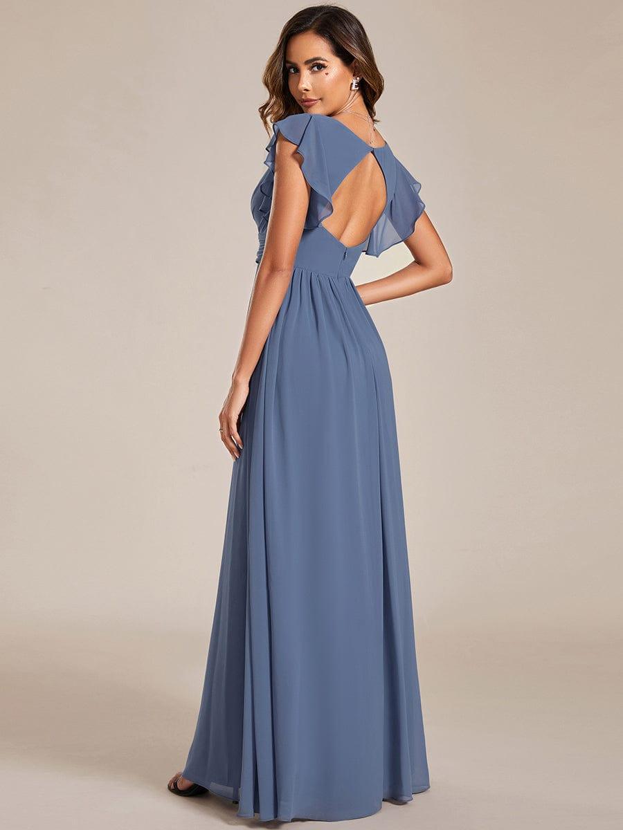 LILYANA|Back Cutout A-Line Pleated Ruffles Sleeve Chiffon Bridesmaid Dress