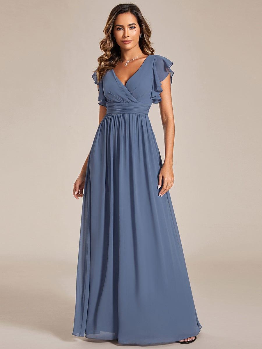 LILYANA|Back Cutout A-Line Pleated Ruffles Sleeve Chiffon Bridesmaid Dress