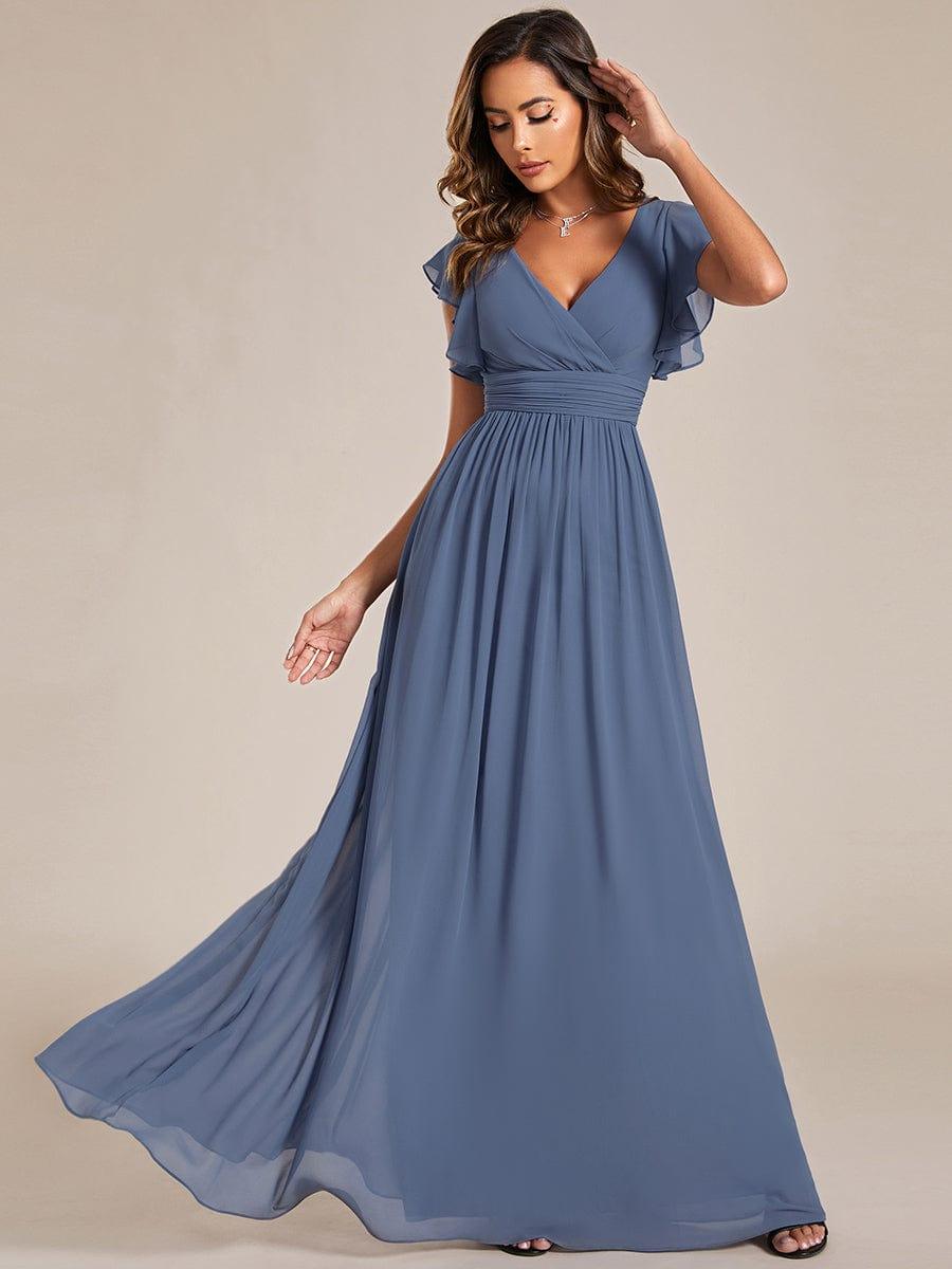 LILYANA|Back Cutout A-Line Pleated Ruffles Sleeve Chiffon Bridesmaid Dress