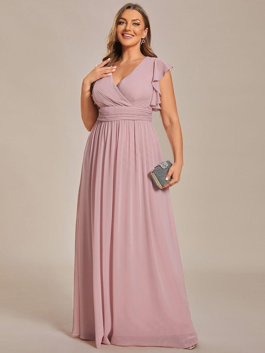 LILYANA|Back Cutout A-Line Pleated Ruffles Sleeve Chiffon Bridesmaid Dress