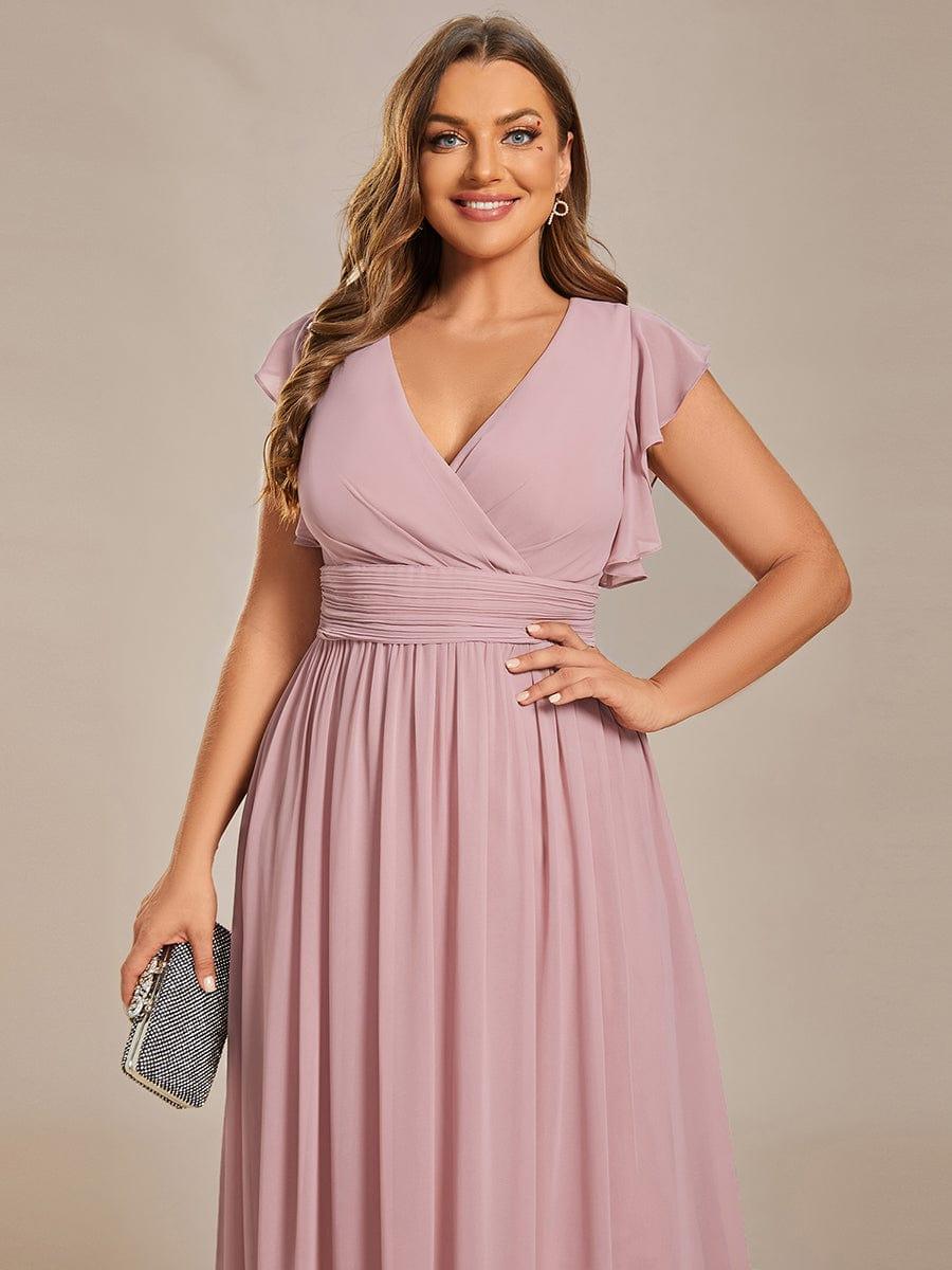 LILYANA|Back Cutout A-Line Pleated Ruffles Sleeve Chiffon Bridesmaid Dress