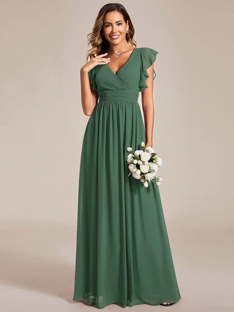 LILYANA|Back Cutout A-Line Pleated Ruffles Sleeve Chiffon Bridesmaid Dress