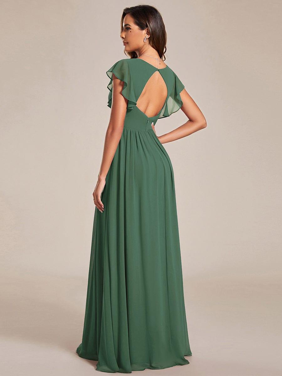 LILYANA|Back Cutout A-Line Pleated Ruffles Sleeve Chiffon Bridesmaid Dress