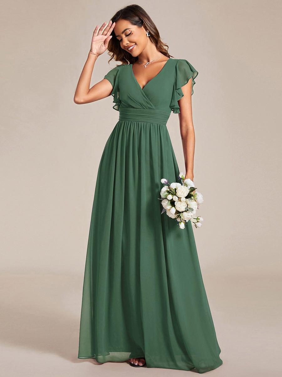 LILYANA|Back Cutout A-Line Pleated Ruffles Sleeve Chiffon Bridesmaid Dress