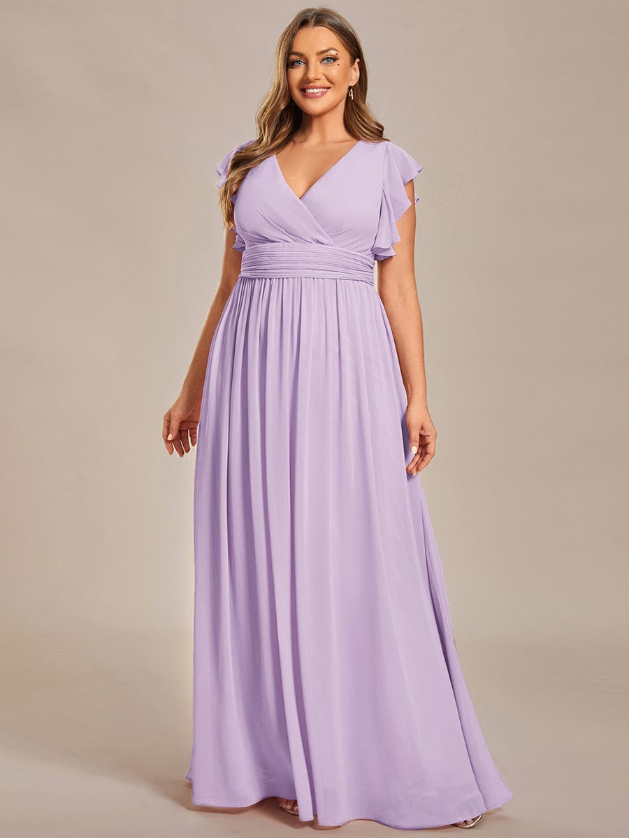 LILYANA|Ruffles Sleeve Back Cutout A-Line Maxi Chiffon Bridesmaid Dress