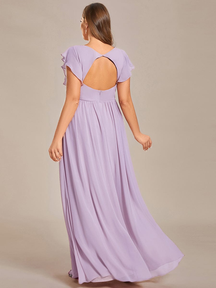 LILYANA|Ruffles Sleeve Back Cutout A-Line Maxi Chiffon Bridesmaid Dress