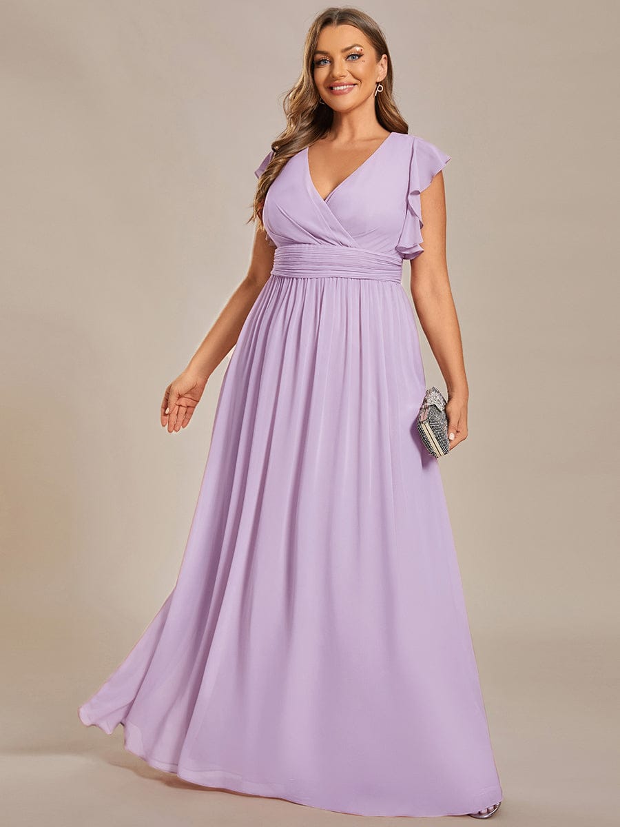 LILYANA|Ruffles Sleeve Back Cutout A-Line Maxi Chiffon Bridesmaid Dress