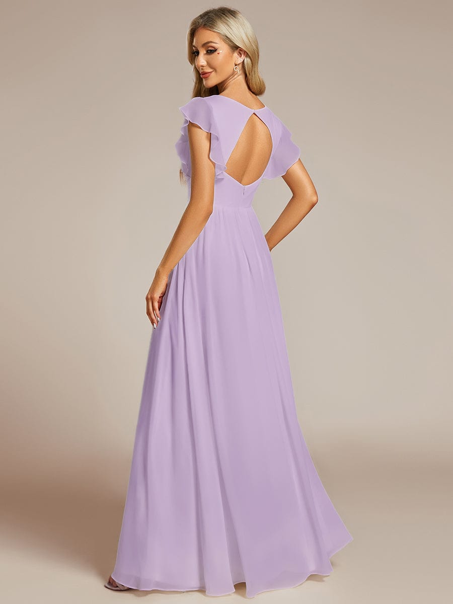 LILYANA|Ruffles Sleeve Back Cutout A-Line Maxi Chiffon Bridesmaid Dress