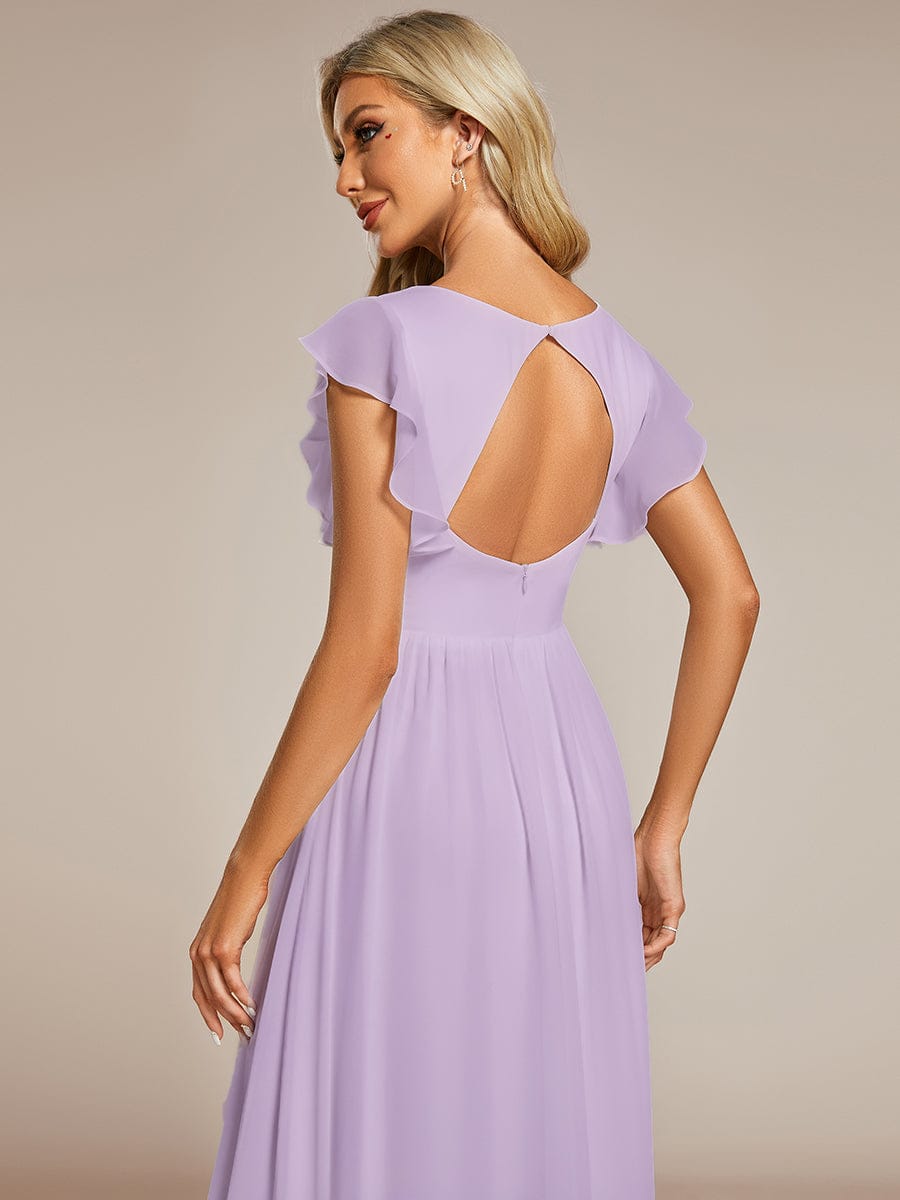 LILYANA|Ruffles Sleeve Back Cutout A-Line Maxi Chiffon Bridesmaid Dress