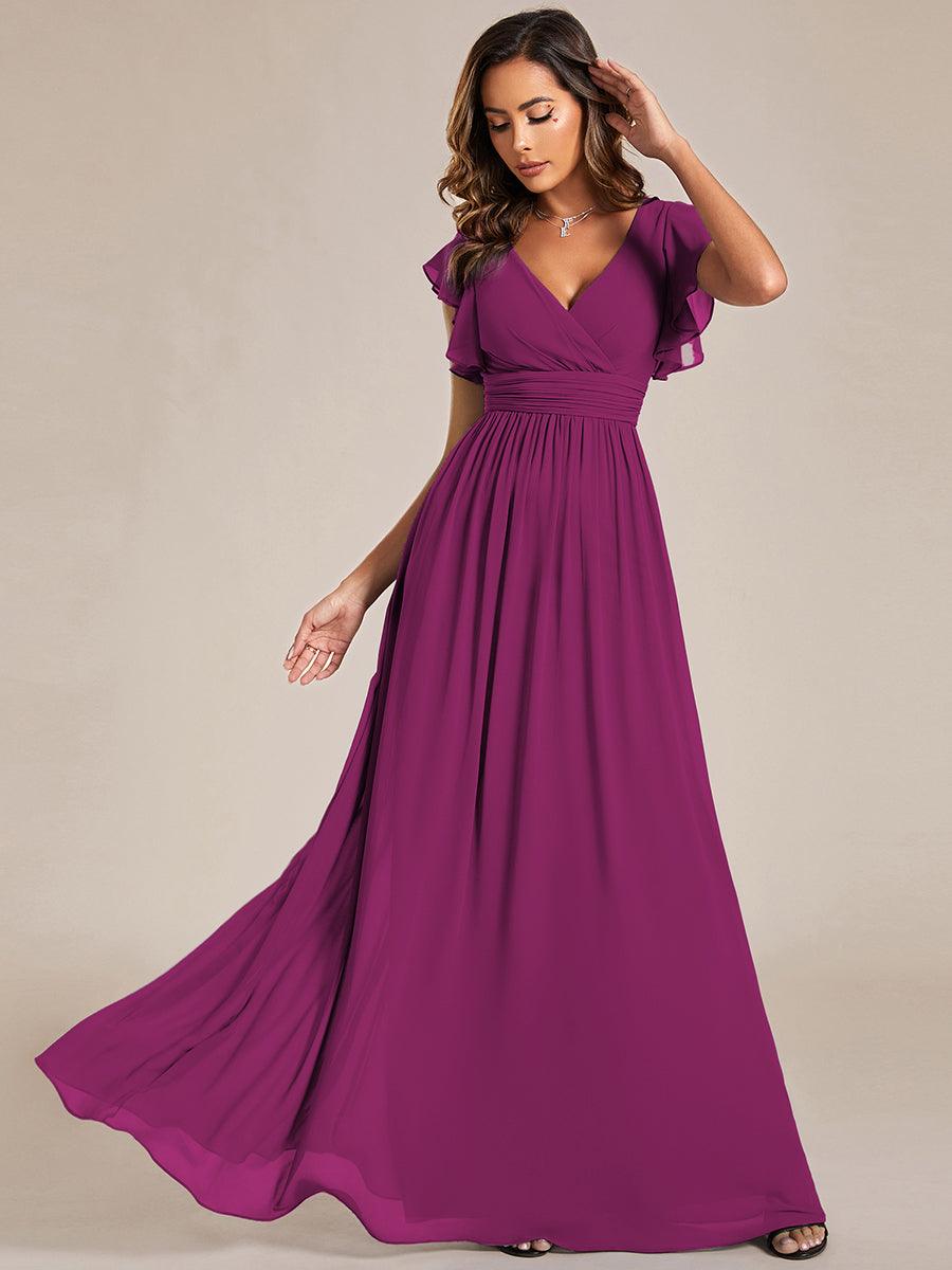 LILYANA|Ruffles Sleeve Back Cutout A-Line Maxi Chiffon Bridesmaid Dress