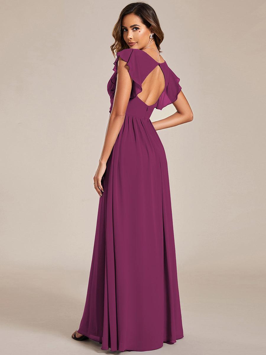 LILYANA|Ruffles Sleeve Back Cutout A-Line Maxi Chiffon Bridesmaid Dress
