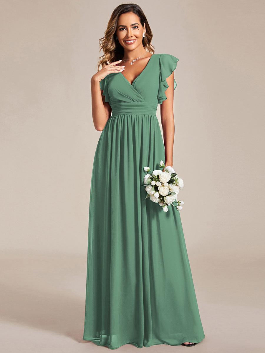 LILYANA|Ruffles Sleeve Back Cutout A-Line Maxi Chiffon Bridesmaid Dress