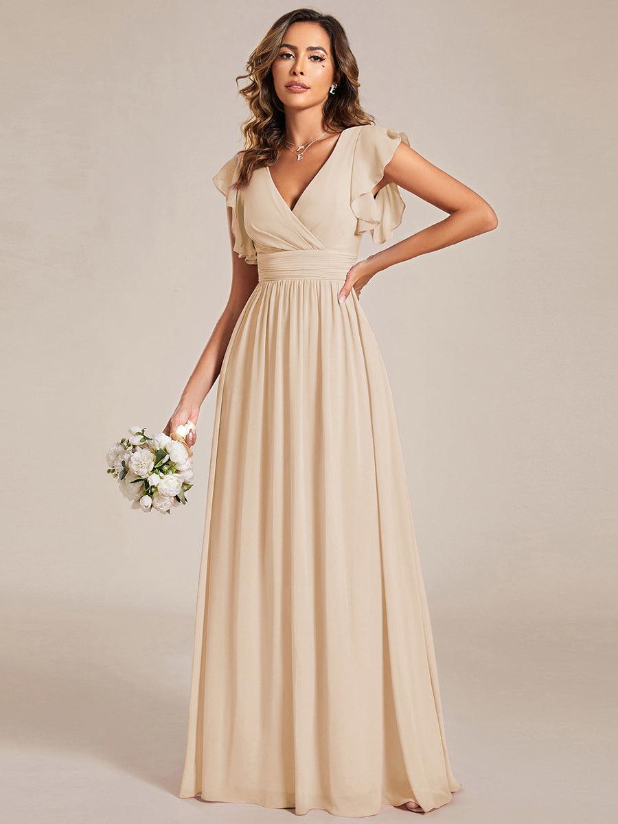LILYANA|Ruffles Sleeve Back Cutout A-Line Maxi Chiffon Bridesmaid Dress