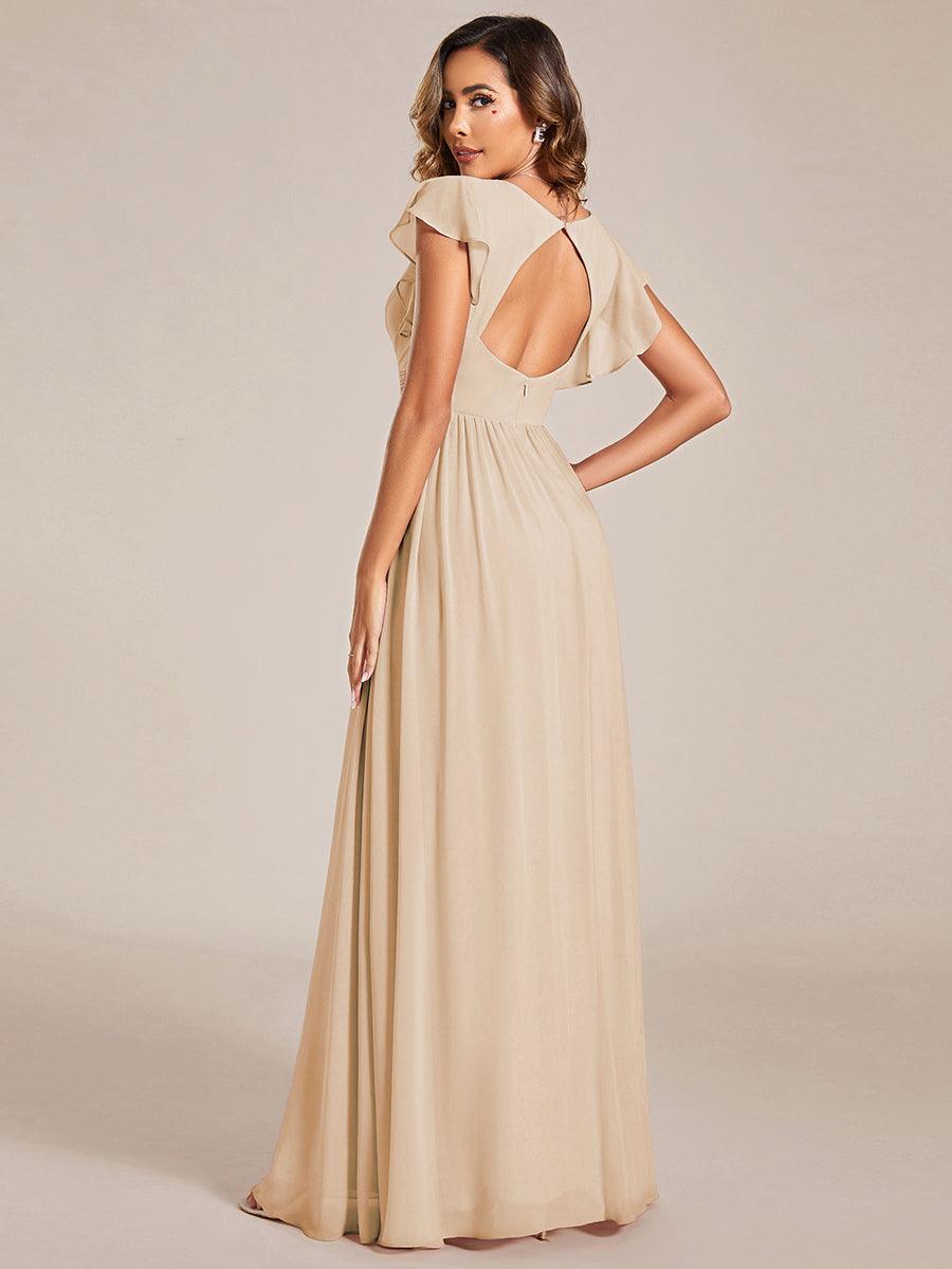 LILYANA|Ruffles Sleeve Back Cutout A-Line Maxi Chiffon Bridesmaid Dress
