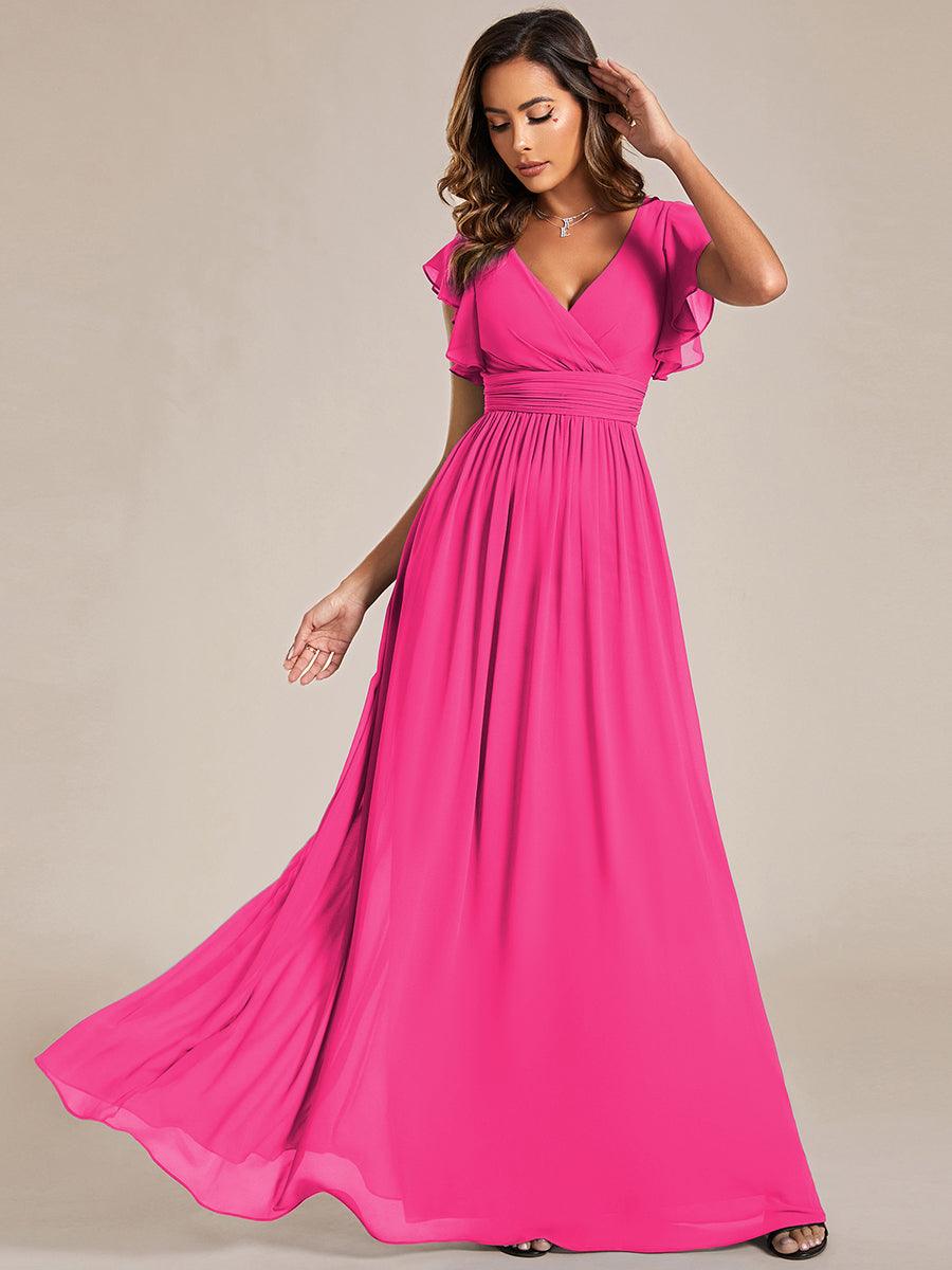 LILYANA|Ruffles Sleeve Back Cutout A-Line Maxi Chiffon Bridesmaid Dress