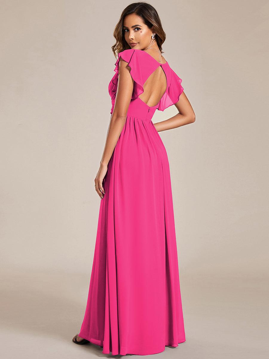 LILYANA|Ruffles Sleeve Back Cutout A-Line Maxi Chiffon Bridesmaid Dress